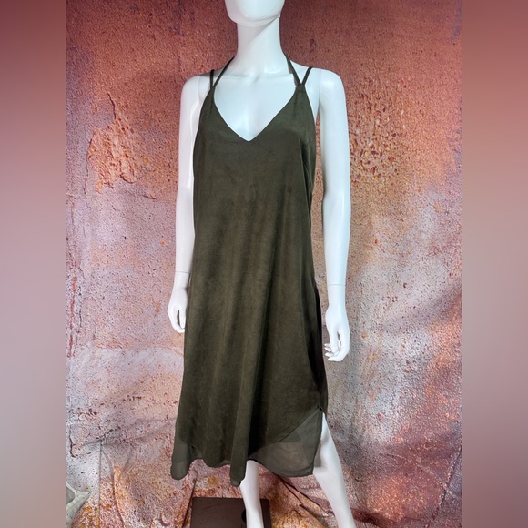 NWOT Olive Green Faux Suede Slip Dress - Picture 6 of 11